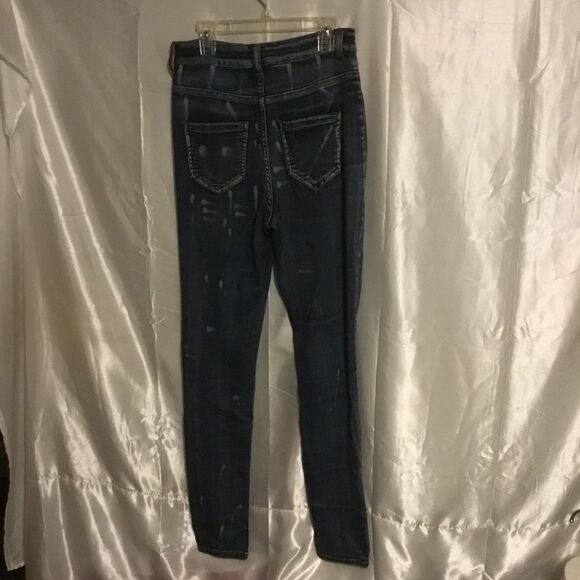 Fashion Nova Medium Wash High Waisted Destroyed Paint Splatter Skinny Jeans 7 - Picture 2 of 3